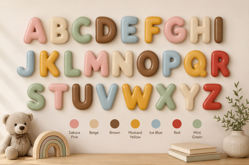 Full A to Z alphabet with the seven available colours