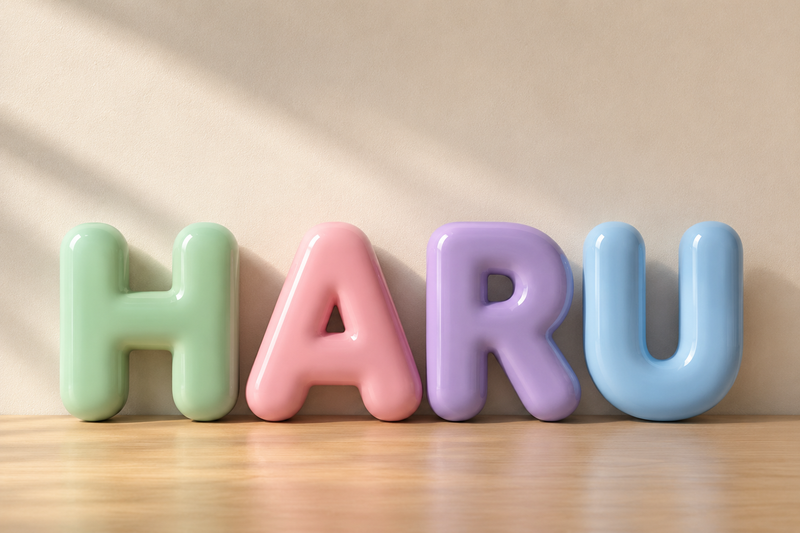 Large 20 cm bubble letters spelling HARU against a wall