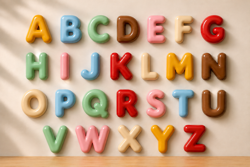 Full A to Z bubble alphabet mounted on a wall